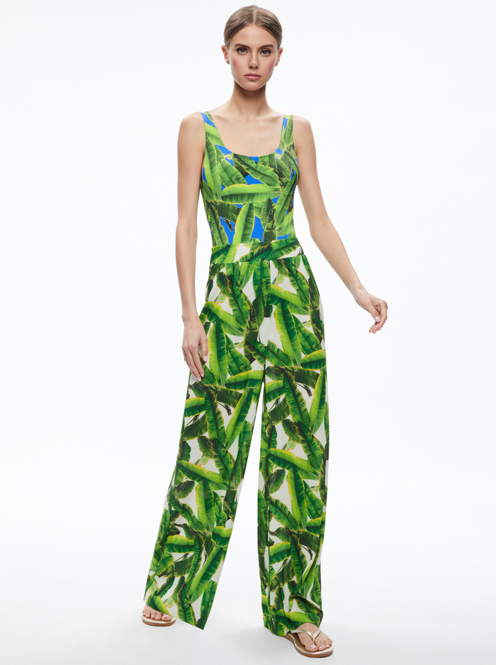 REMY SCOOP NECK REVERSIBLE SWIMSUIT - PALM PRINT/BLUE image 5 - Alice And Olivia