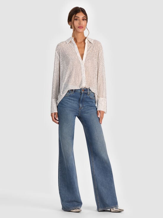 OFF WHITE-FINELY EMBELLISHED OVERSIZED BUTTON DOWN