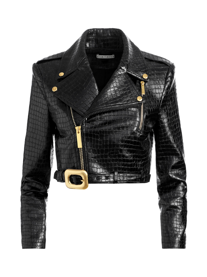 KRISHNA CROPPED MOTO VEGAN LEATHER JACKET - BLACK image 4 - Alice And Olivia