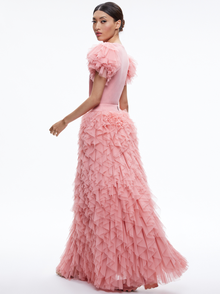 RYLYN TULLE SLEEVE T-SHIRT - ROSE image 1 - ALICE + OLIVIA