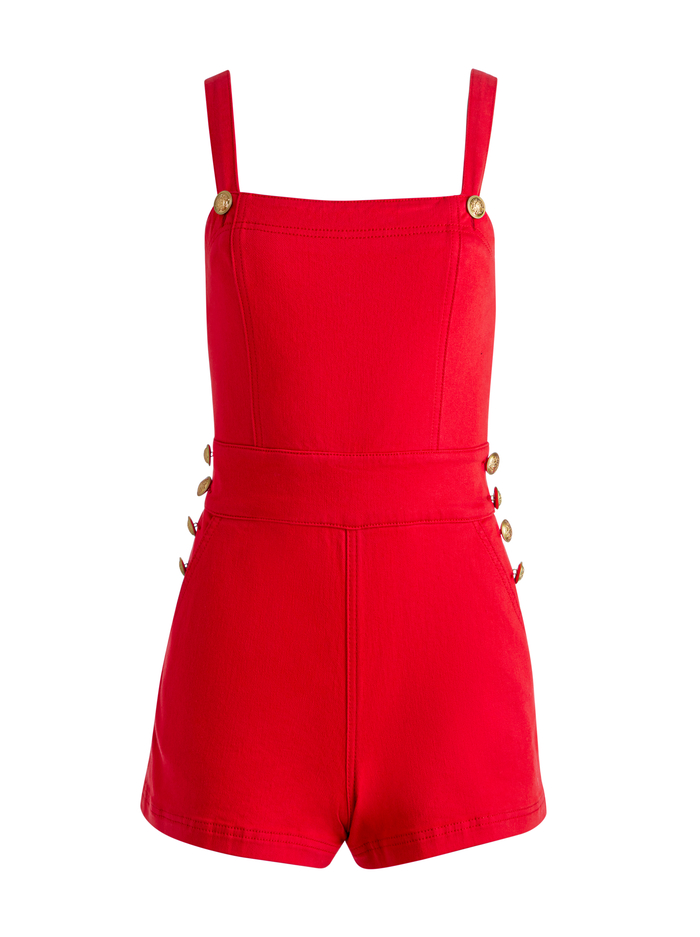 VITA DENIM ROMPER - BRIGHT RUBY image 5 - Alice And Olivia