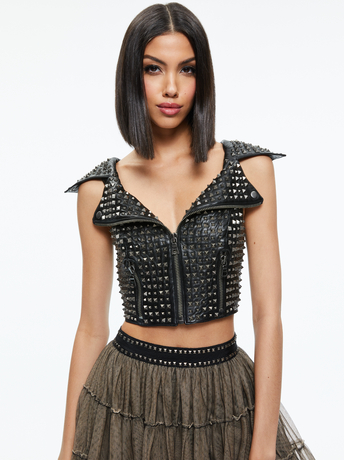 BLACK-DIGNA STUDDED MOTO TOP