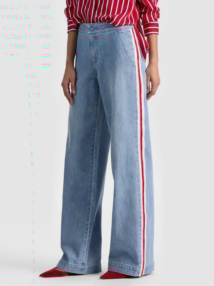 XANDER RACING STRIPE JEAN - EDIE WASH/OFF WHITE/CHILI PEPP - ALICE + OLIVIA