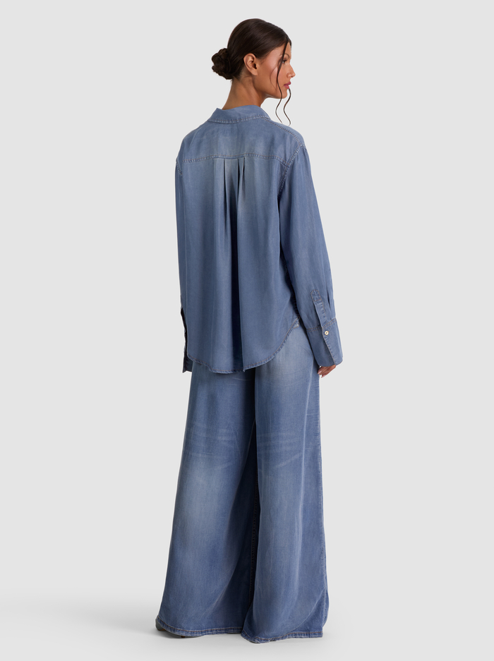 FINELY OVERSIZED DENIM BUTTON DOWN - FLORENCE VINTAGE BLUE image 2 - ALICE + OLIVIA
