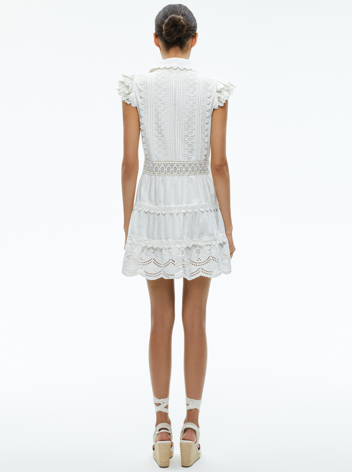 MEEKO EMBROIDERED RUFFLED SLEEVE SHIRT DRESS - OFF WHITE image 3 - Alice And Olivia