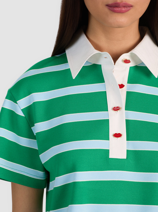 GREEN APPLE/CAROLINA BLUE STRI-LYLE RUGBY POLO TOP