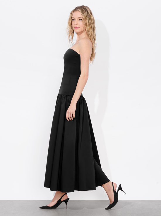 BLACK-ORIANA DROP WAIST MIDI DRESS
