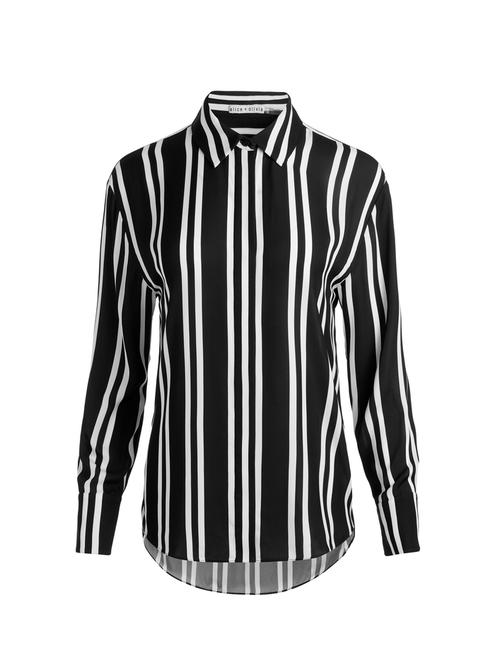 DIMITRA BUTTON DOWN - PADDLEBOARD STRIPE BLACK/ECRU image 5 - Alice And Olivia