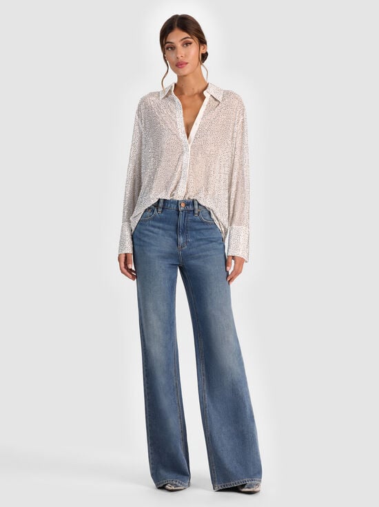 OFF WHITE-FINELY EMBELLISHED OVERSIZED BUTTON DOWN