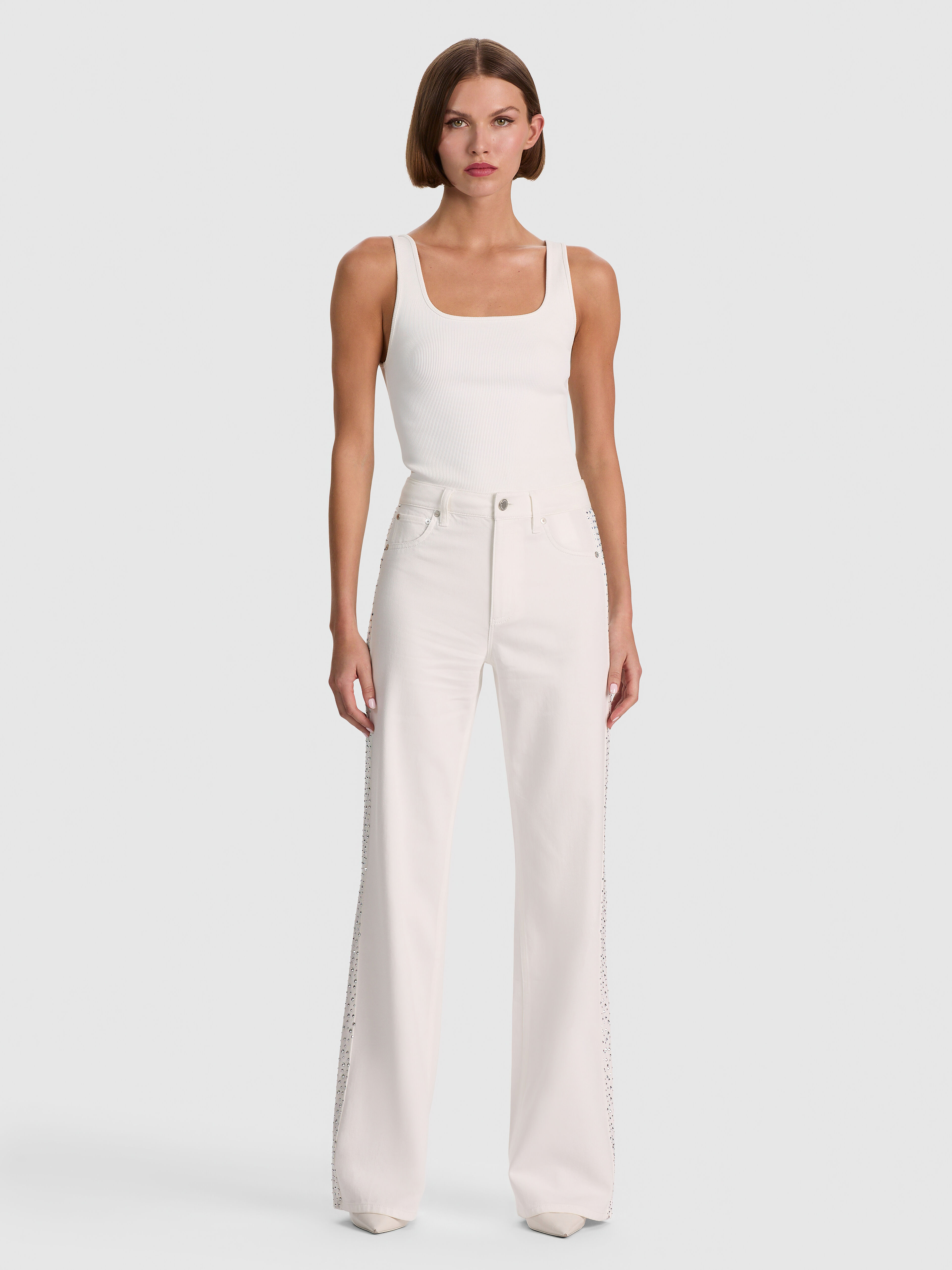 CHLOE EMBELLISHED DENIM JACKET in OFF WHITE/SILVER | ALICE + OLIVIA