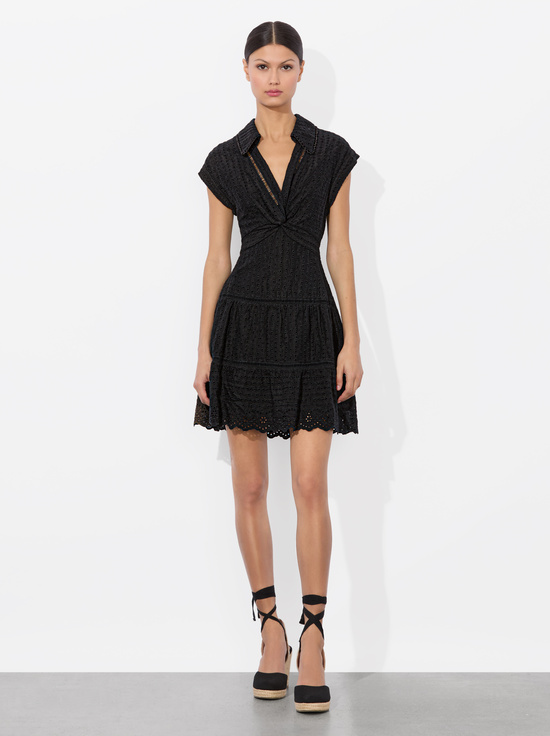 BLACK-MILA EYELET MINI DRESS