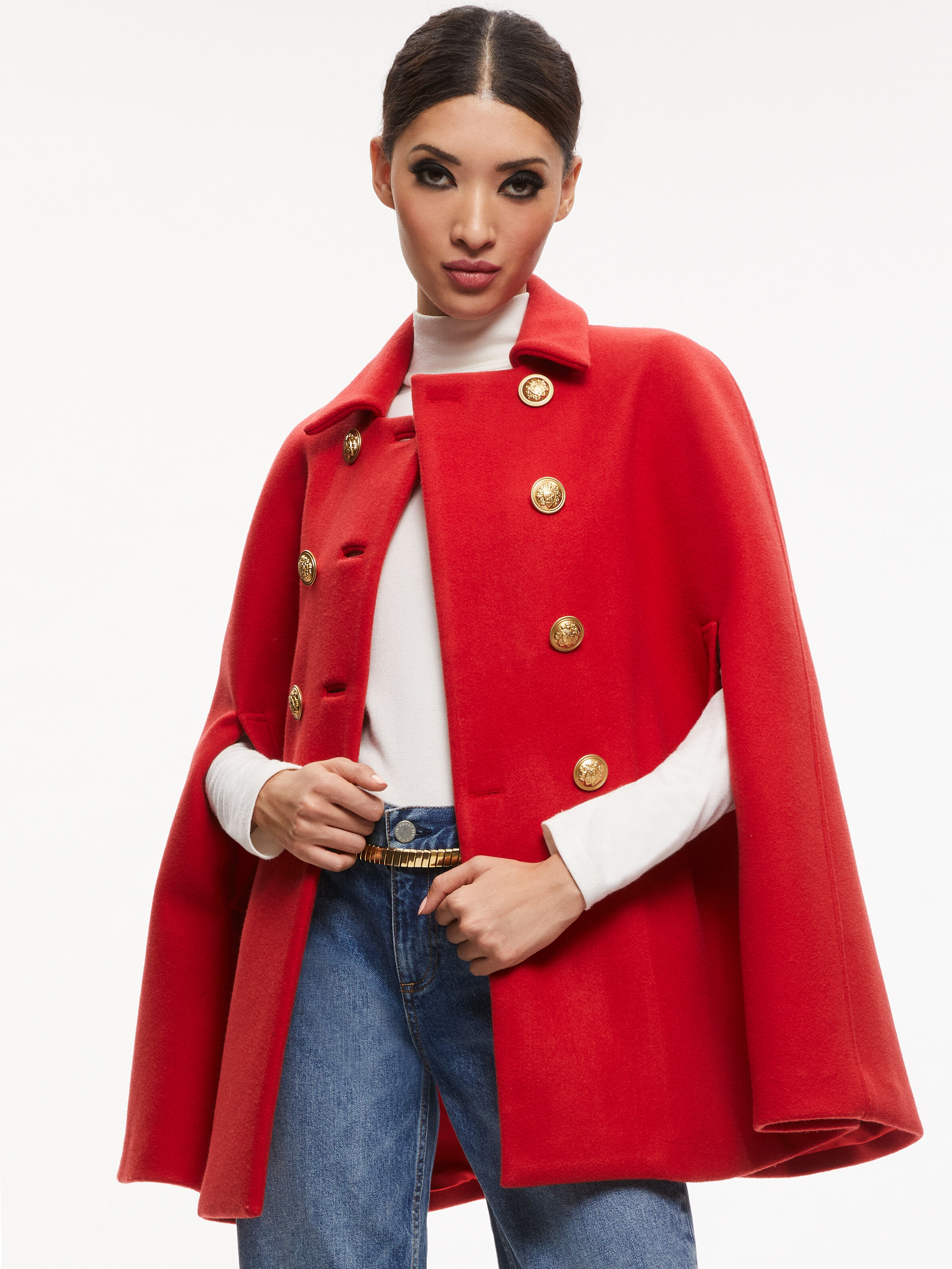 Reynalda Double Breasted Cape In Perfect Ruby Alice And Olivia