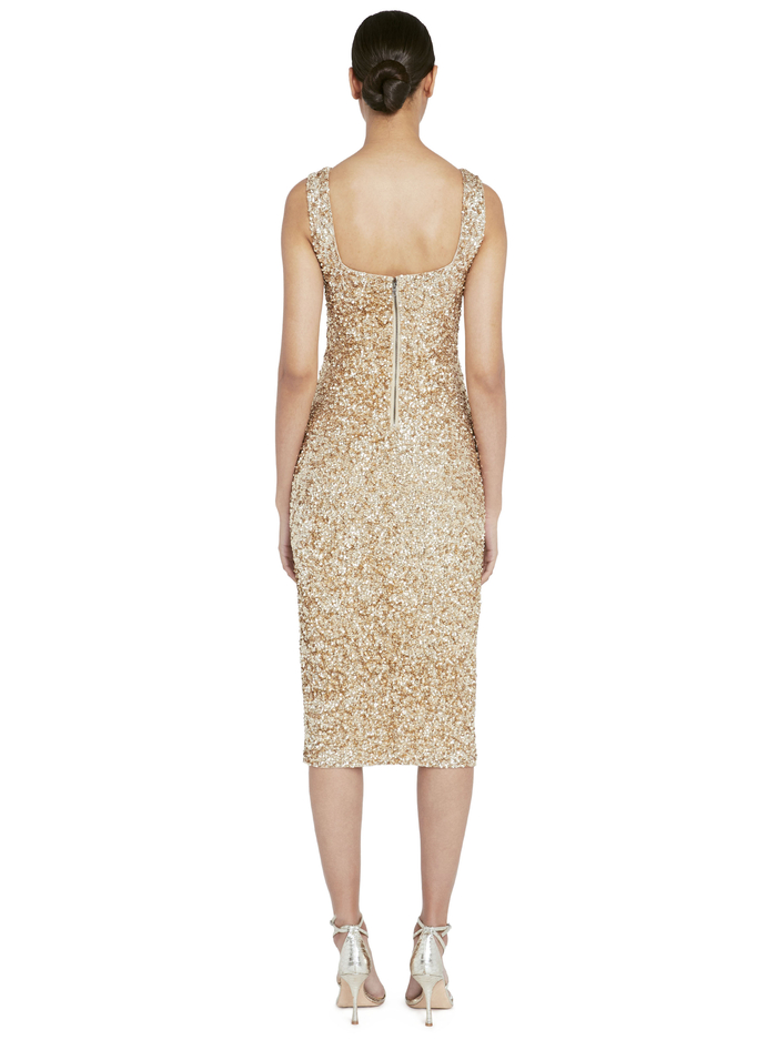 HELEN SEQUIN FITTED MIDI DRESS - PALE GOLD image 1 - Alice And Olivia