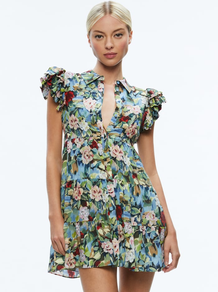 MEEKO RUFFLE SLEEVE SHIRT DRESS - BREEZE FLORAL image 2 - Alice And Olivia