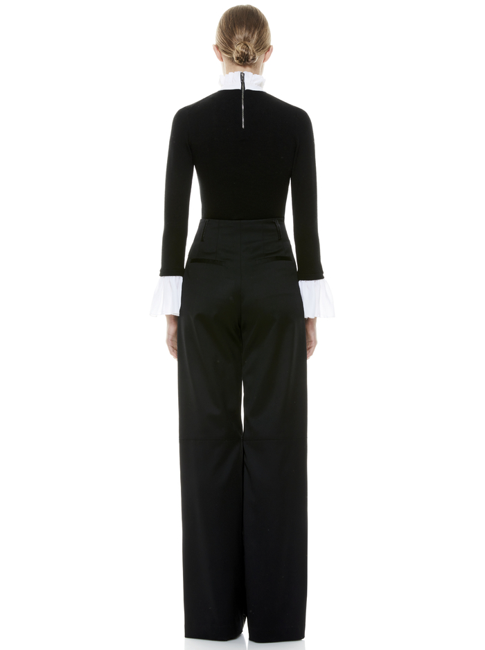 CORNELIA TIE NECK PULLOVER - BLACK/SOFT WHITE COMBO image 2 - ALICE + OLIVIA