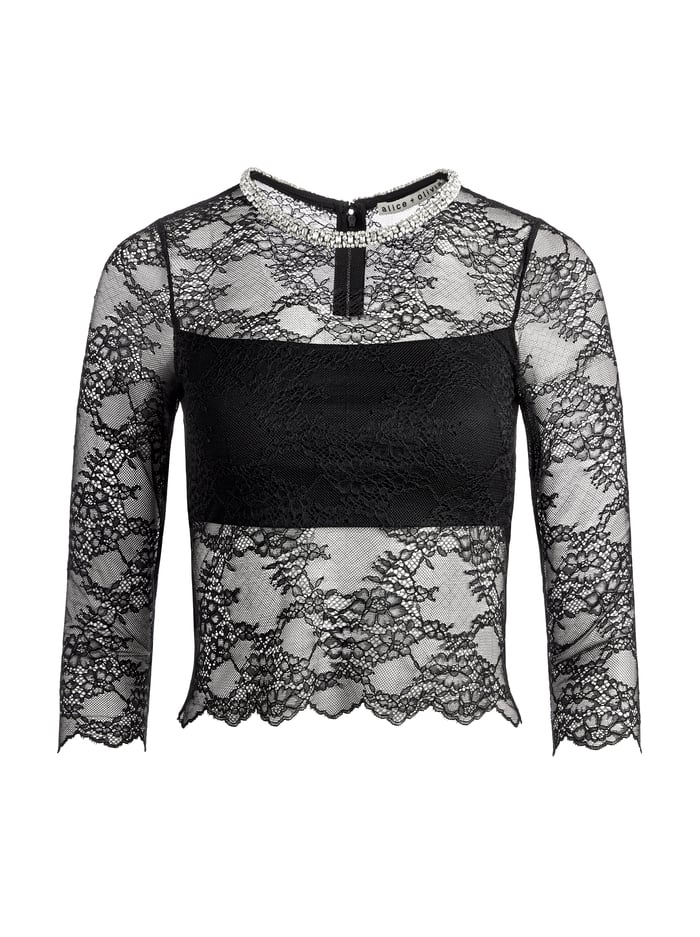 VANITA EMBELLISHED NECK LACE CROP TOP - BLACK image 5 - Alice And Olivia