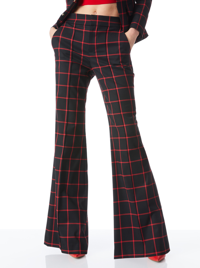 DYLAN HIGH WAISTED WIDE LEG PANT - BLACK/PERFECT RUBY - Alice And Olivia