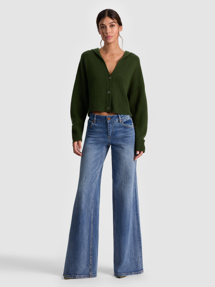 COREY HOODED CASHMERE CARDIGAN - DARK OLIVE image 1 - Alice And Olivia