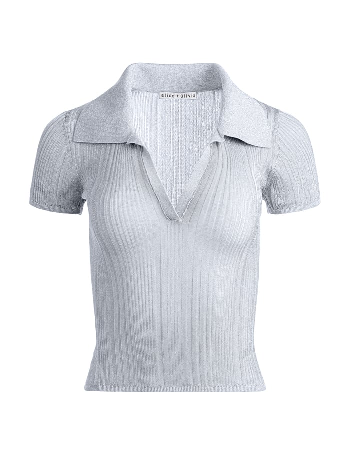 MARTHA METALLIC POLO CROP TOP - SILVER image 5 - Alice And Olivia