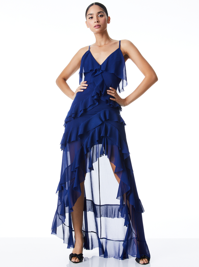 LAVERNE ASYMMETRICAL RUFFLE DRESS - AZURE image 2 - ALICE + OLIVIA