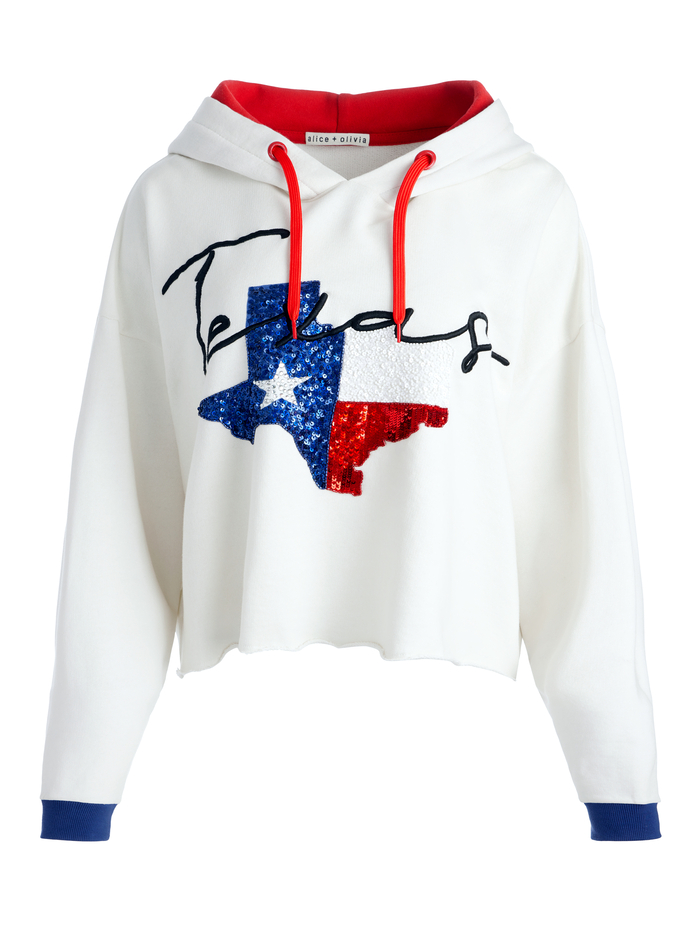 SUNNY CROPPED HOODIE - OFF WHITE MULTI image 3 - ALICE + OLIVIA