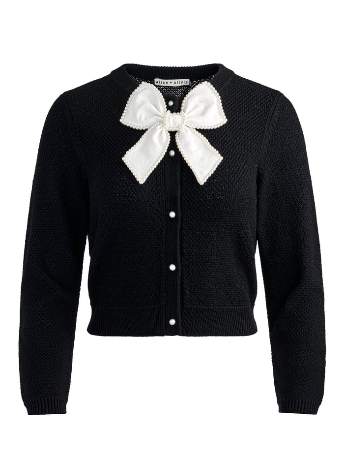 DOLLIE EMBELLISHED CARDIGAN - BLACK/SOFT WHITE image 5 - Alice And Olivia