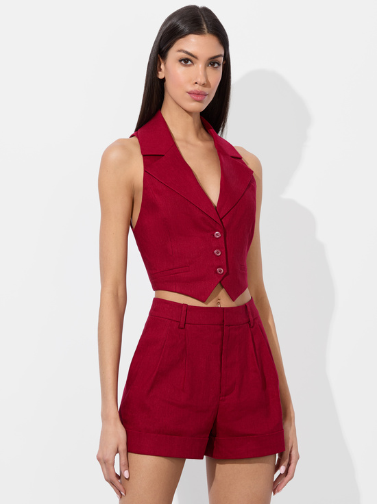 DARK CHERRY-DONNA LINEN VEST