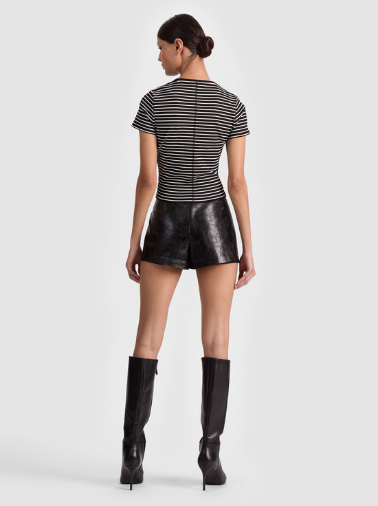 BLACK/OFF WHITE STRIPE-CINDY CROPPED TEE