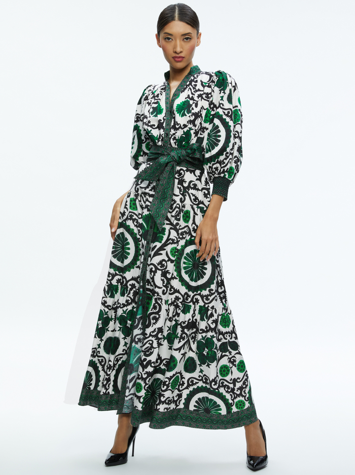 Cora Volume Tiered Shirt Dress In Monarch Light Emerald Medium
