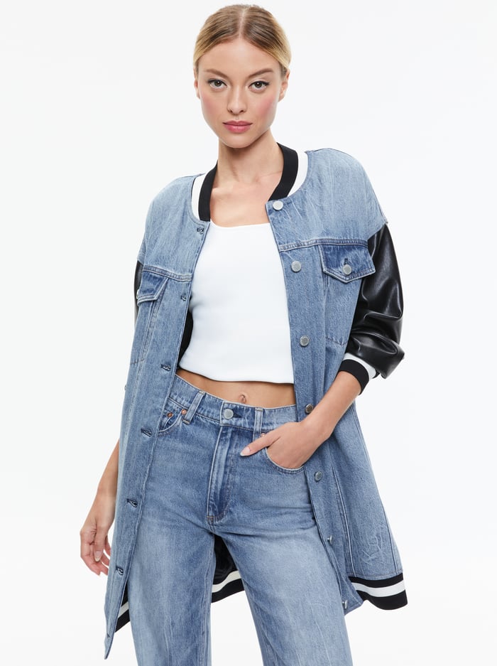 ORTEN OVERSIZED VARSITY JACKET - SADIE LT VINTAGE BLUE - Alice And Olivia