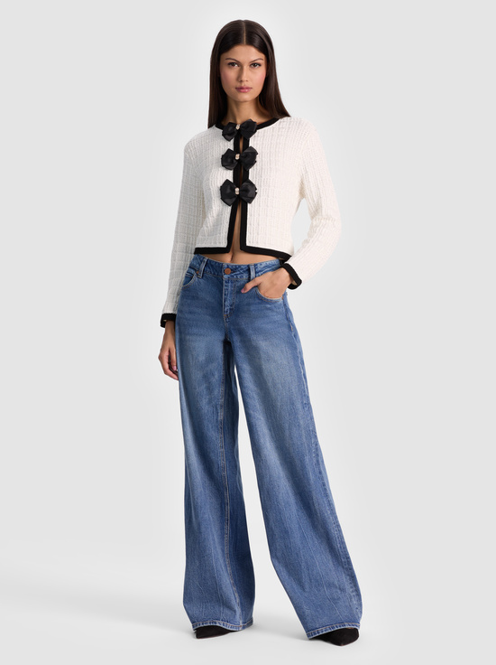 SOFT WHITE/BLACK-AKIRA BOW CARDIGAN