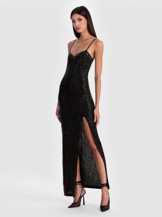 BLACK-NINA EMBELLISHED MAXI DRESS