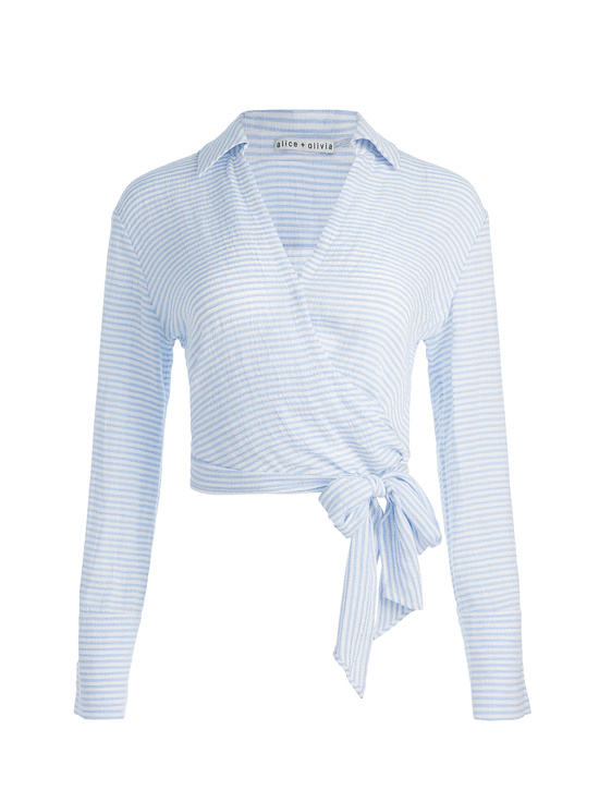 OFF WHITE/BLUE-HANNON WRAP BLOUSE