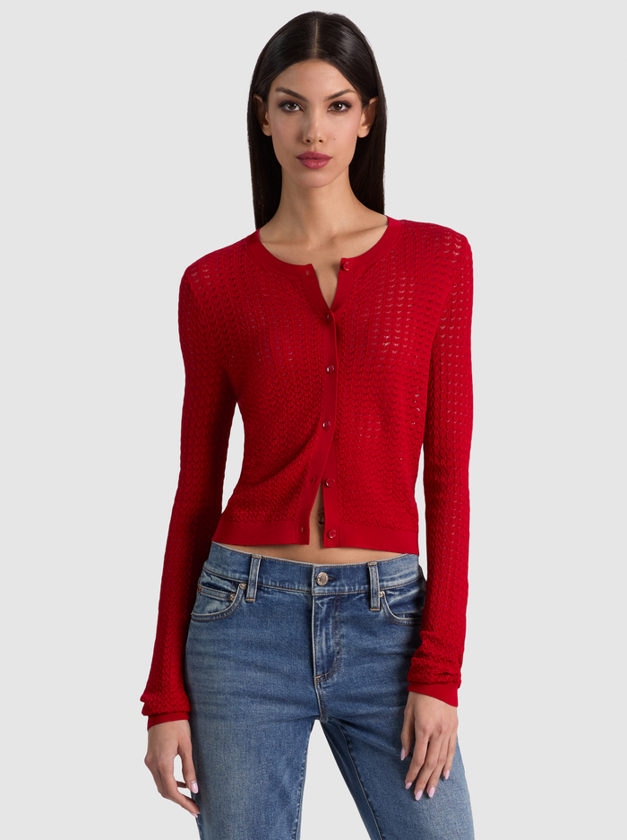 CARSON POINTELLE CARDIGAN - HIBISCUS - ALICE + OLIVIA