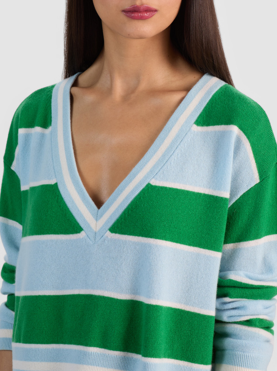 HRLOM STRIPE CROLNA BLU/GRN AP-AYDEN CASHMERE PULLOVER