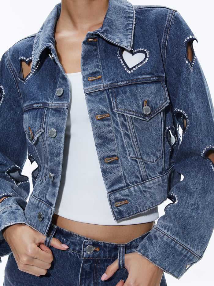 JEFF HEART EMBELLISHED CROPPED DENIM JACKET - TRUE BLUES DARK image 3 - Alice And Olivia