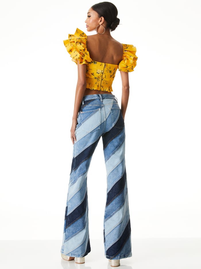 BEAUTIFUL WIDE FLARE JEAN - INDIGO TWIRL PATCHWORK image 1 - Alice And Olivia