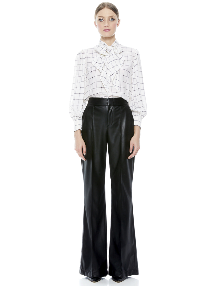 MALLIE TIE NECK BLOUSE - STARDUST WINDOWPANE OFF WHITE image 4 - ALICE + OLIVIA