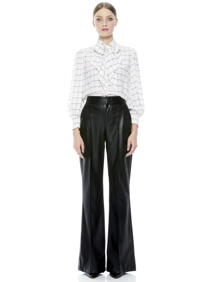Mallie Tie Neck Blouse In Stardust Windowpane Off White | Alice And Olivia