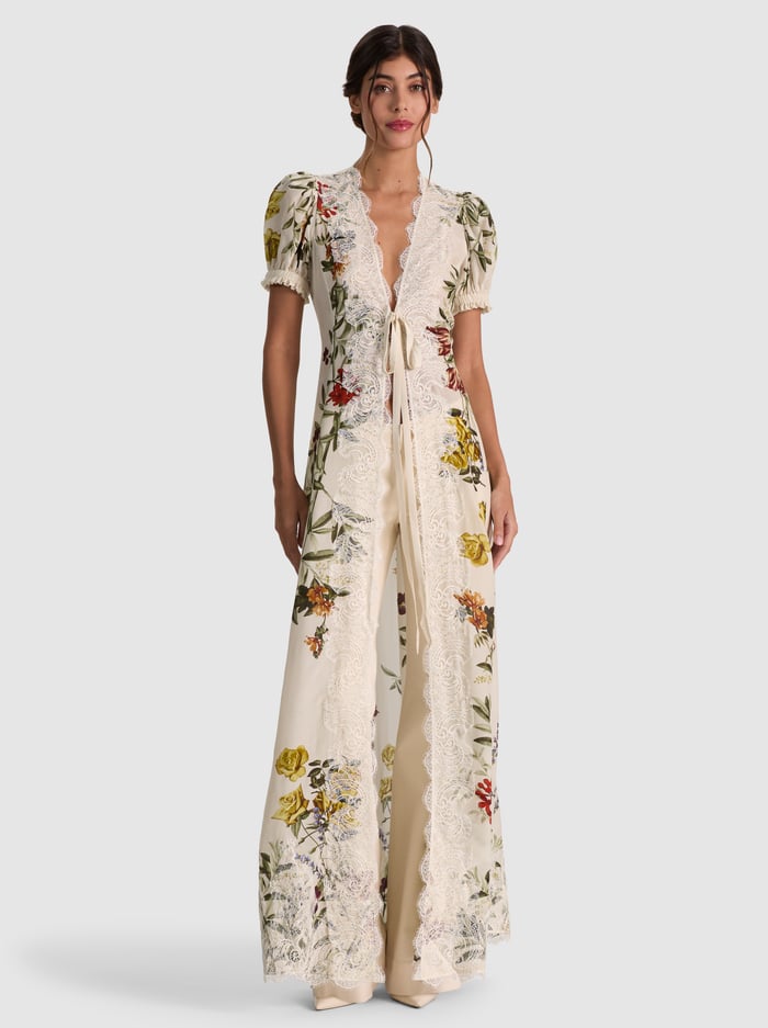 INGRID PUFF SLEEVE ROBE - DESERT SPRIGS VANILLA - ALICE + OLIVIA