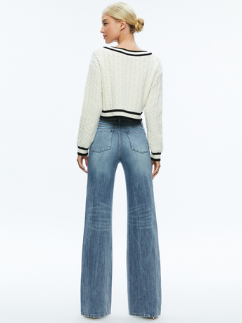 ECRU/BLACK-AYDEN CROPPED V-NECK PULLOVER