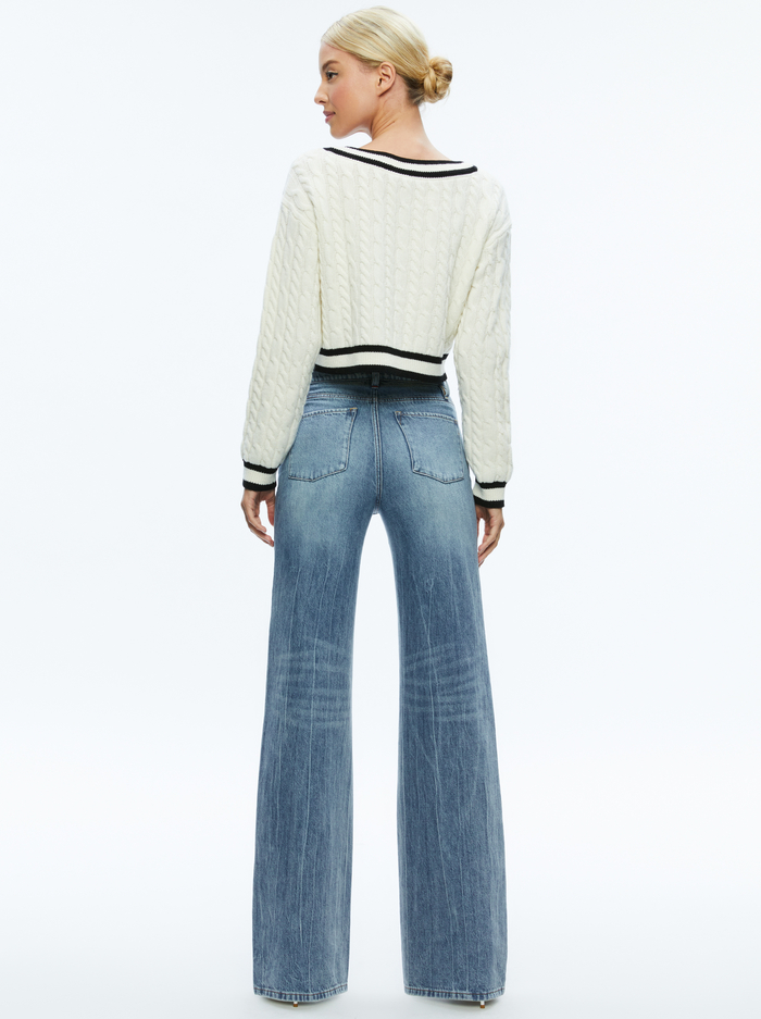 AYDEN CROPPED V-NECK PULLOVER - ECRU/BLACK image 1 - Alice And Olivia