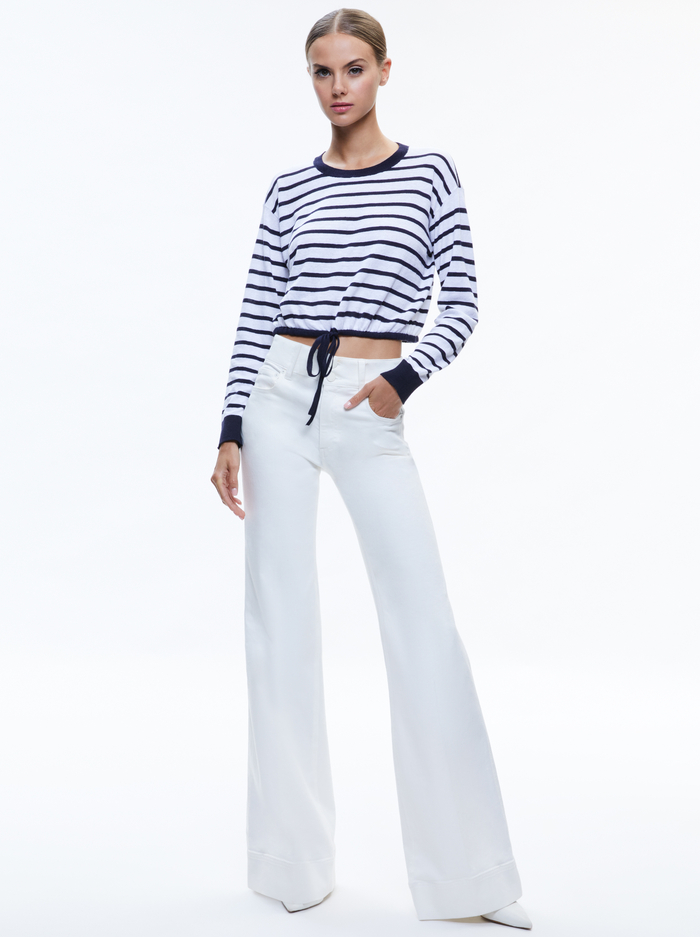 BERNETTA CROPPED DRAWSTRING PULLOVER - SOFT WHITE/INDIGO image 2 - Alice And Olivia