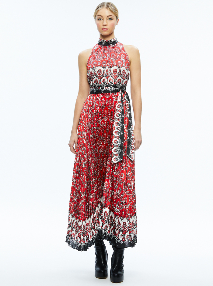 MERTIE MOCK NECK PLEATED MAXI DRESS - ALLURE MEDALLION image 4 - Alice And Olivia