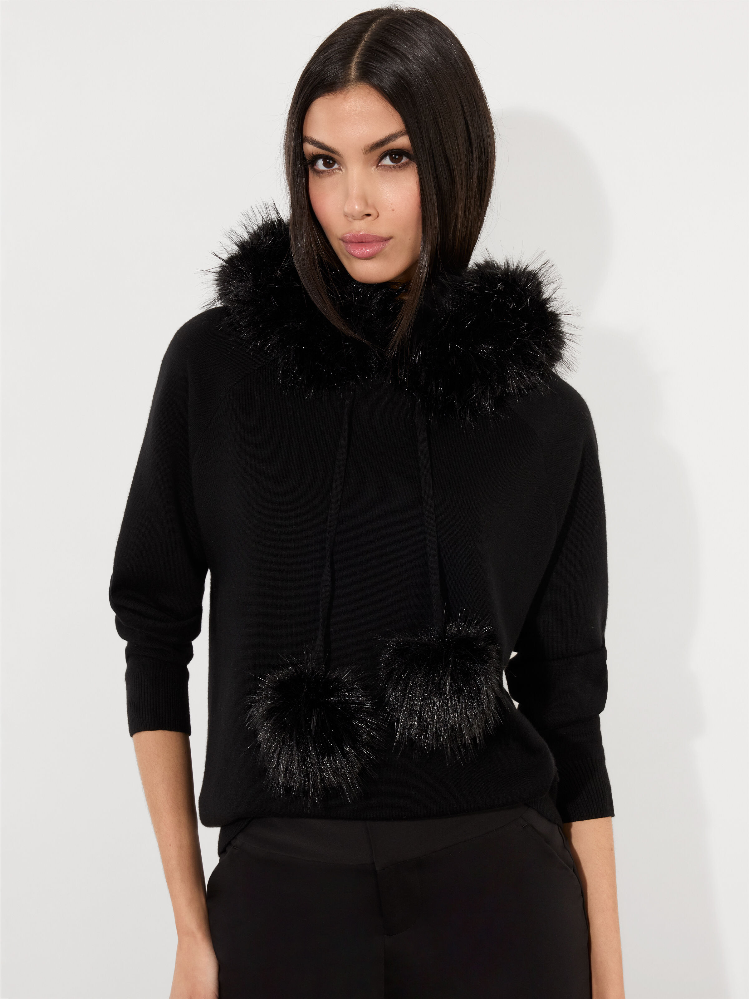 Oscar Hoodie With Faux Fur Trim In Black Alice Olivia