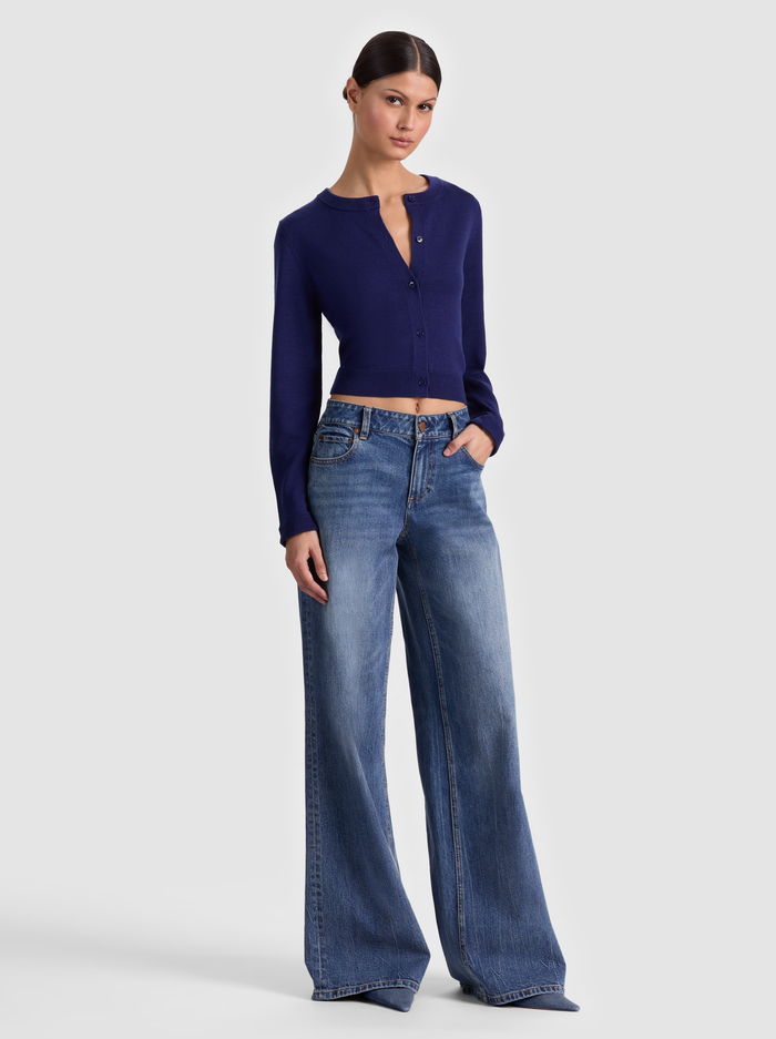 DOLLIE FAUX FUR CUFF CARDIGAN - MIDNIGHT BLUE image 4 - Alice And Olivia