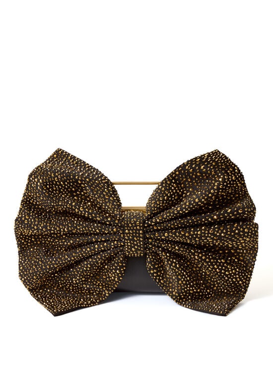 BLACK/GOLD-RAVEN EMBELLISHED BOW BAG