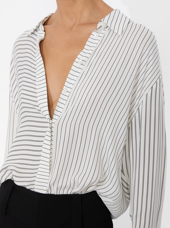 PINSTRIPE OFF WHITE/BLACK-DIMITRA OVERSIZED BUTTON DOWN