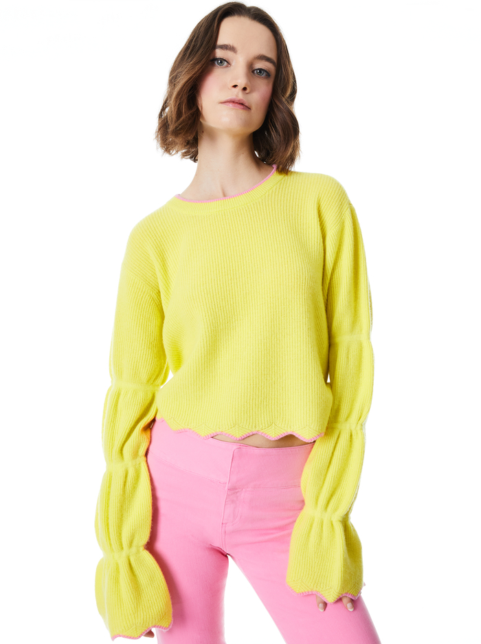 FOSS PUFF SLEEVE CROPPED PULLOVER - CANARY/PRIMROSE - Alice And Olivia