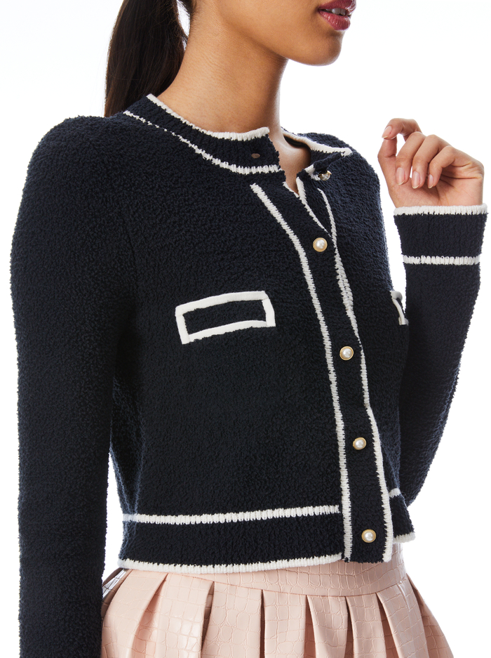 RHODA CROPPED CARDIGAN - BLACK/WHITE image 3 - Alice And Olivia